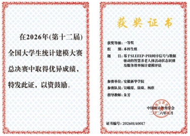我校学子在2026年（第十二届）全国大学生统计建模大赛中荣获国家级一等奖
